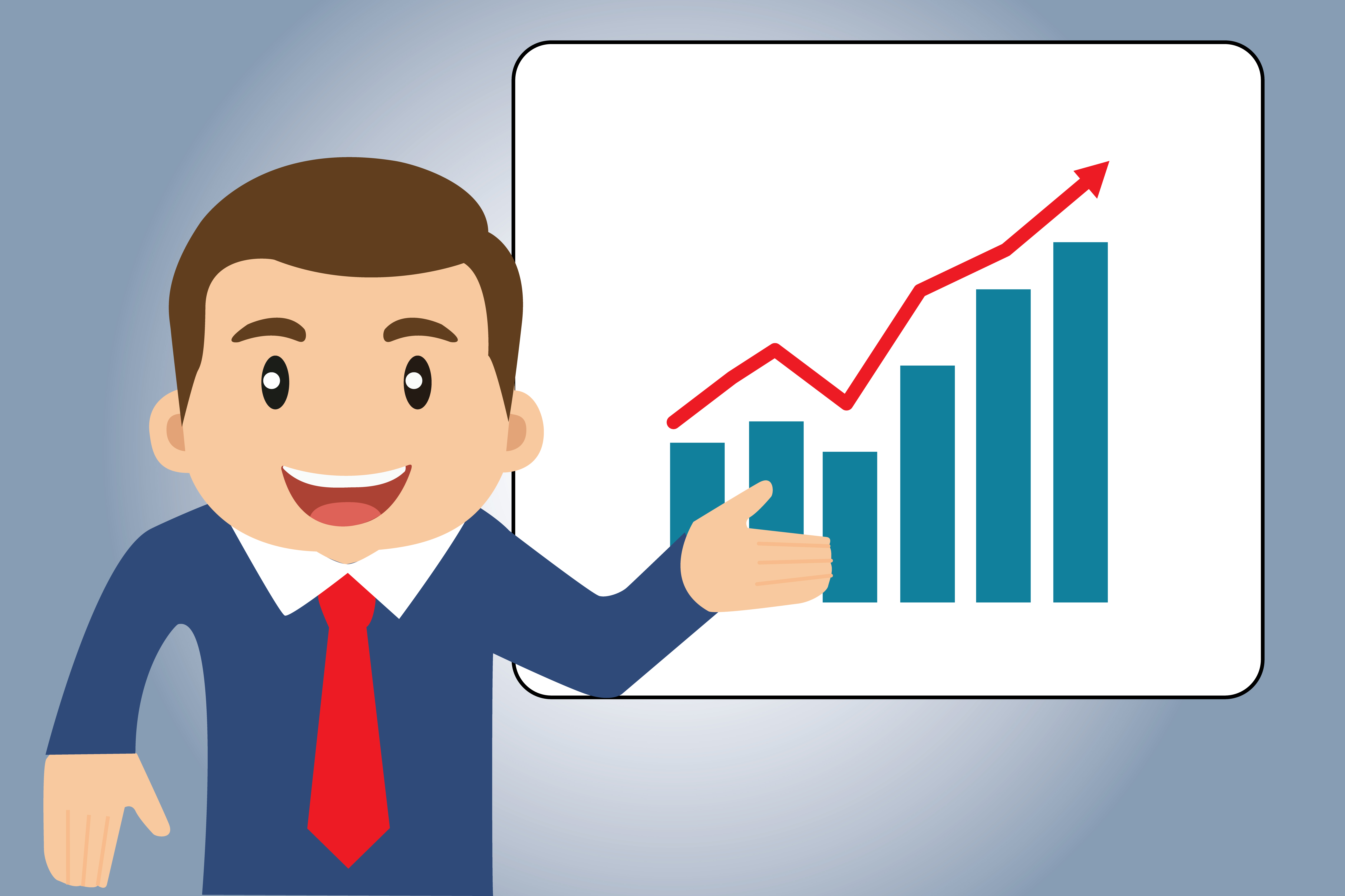 Businessman and presentation board with growing chart Illustration